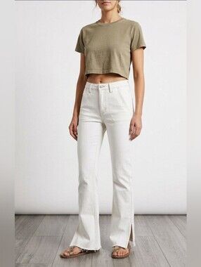 We The Free Cream Bootcut Flare Denim Size 5/27 Raw Hem Jeans Side Split